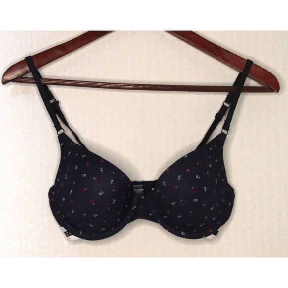 Tommy Hilfiger Padded 34 C Underwire Logo Blue Micro Preppy Y2K Up Bra - Picture 1 of 10
